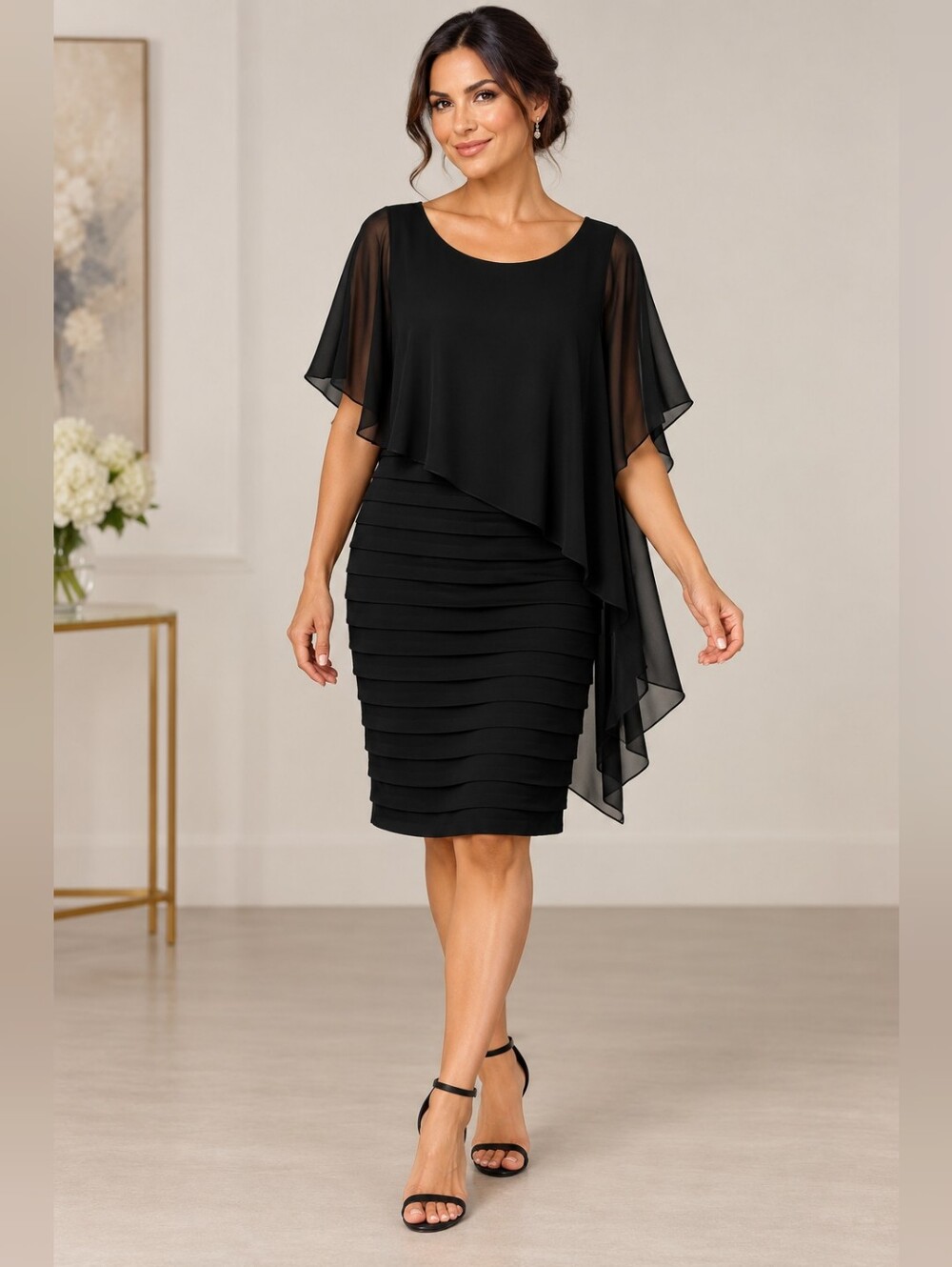 Scarlett Black Chiffon Overlay Cocktail Dress Size 14 Elegant Layered
